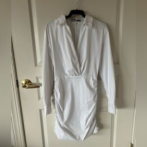 Zara white shirt deep v dress